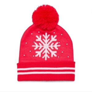 Holiday Time Mens Beanie/Hat Red Snowflake New